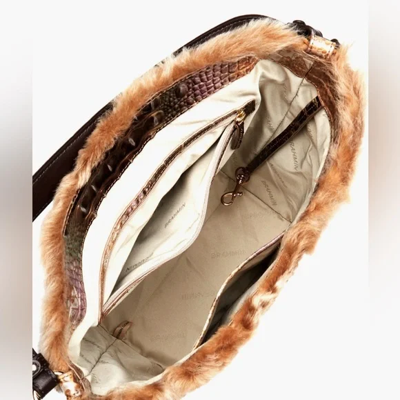 Brahmin Shira Genuine Shearling & Croc Embossed Leather Bucket Bag NWT - Picture 6 of 8